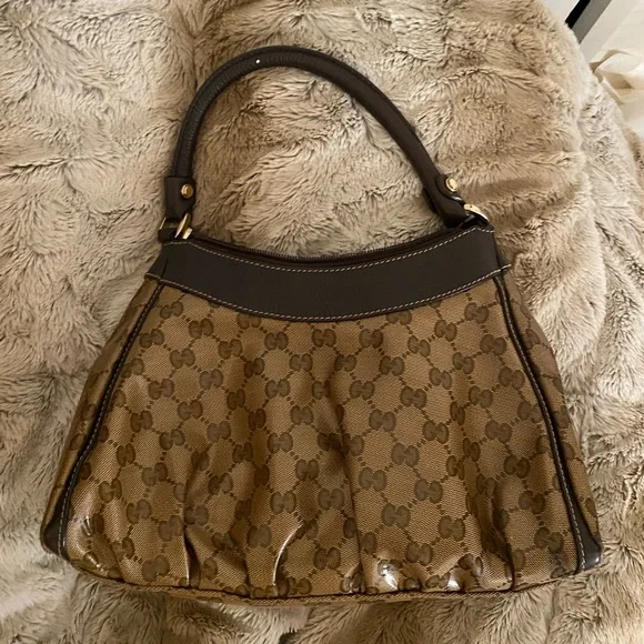 Authentic GUCCI GG Brown Canvas Coated Monogram Handbag Good Preloved Condition - Picture 2 of 9
